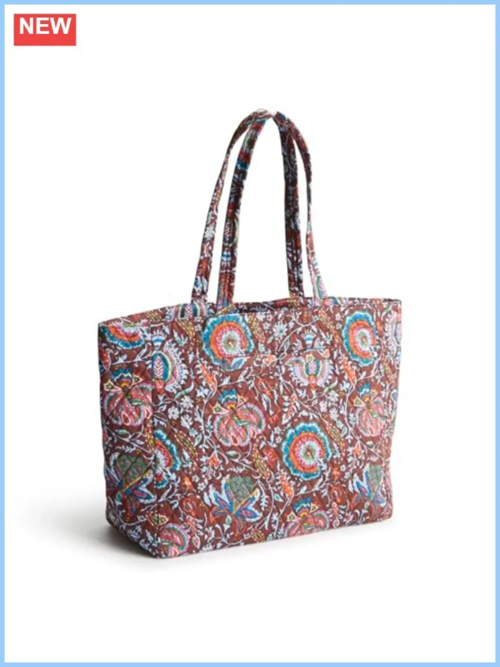 Quilted Cotton Shoulder Tote with Pockets & Tie Closure